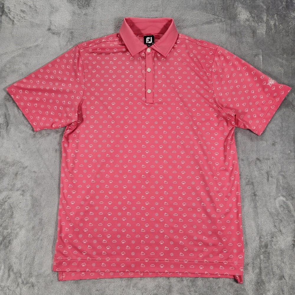 FootJoy Shirt Mens Medium Pink Weather Icon Print Golf‎ Polo Performance Stretch